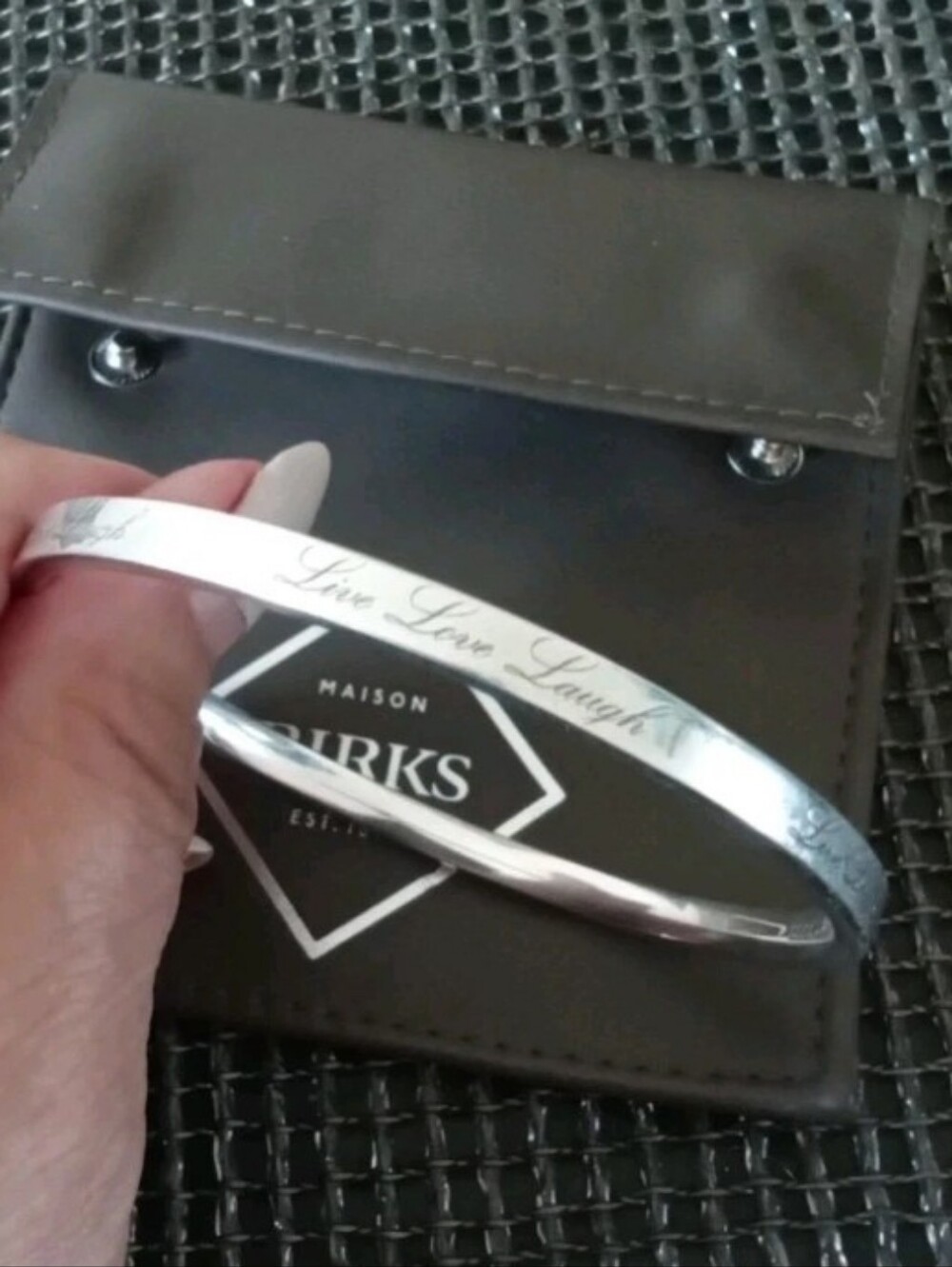 Birks Live Laugh Love Engraved Sterling Silver Bangle Bracelet